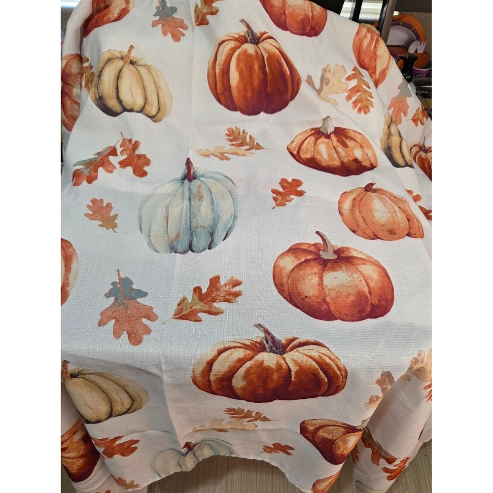 Autumn Orange And Blue Shabby Chic Pumpkins Leaves Fabric Shower Curtain Fall